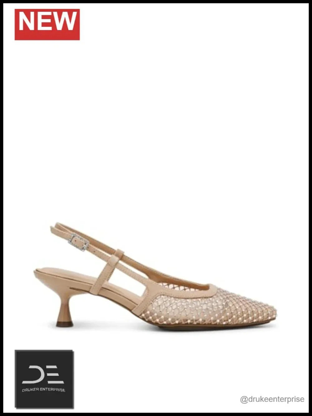 Anne Klein Women's Kitten Heels Slingback Pointed Toe Flare Heel Crystal